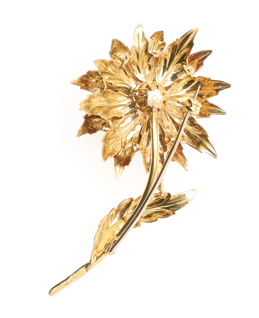 A GOLD, TURQUOISE AND DIAMOND FOLIATE SPRAY BROOCH. - Image 2 of 2