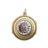 A VICTORIAN MICROMOSAIC AND GOLD LOCKET PENDANT.
