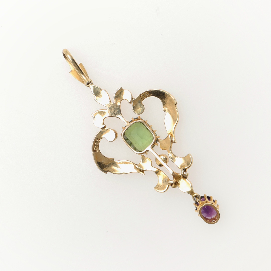 AN EDWARDIAN SUFFRAGETTE 15CT GOLD AND GEM SET PENDANT. - Bild 2 aus 2