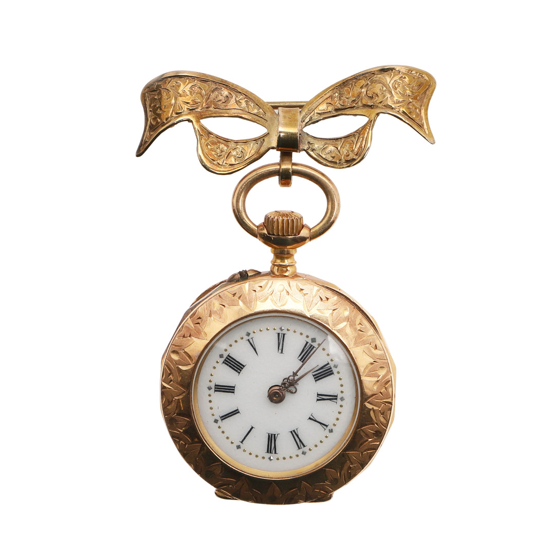 A LADY'S GOLD FOB WATCH.