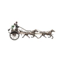 AN ENAMEL AND DIAMOND HORSE AND CARRIAGE BROOCH.