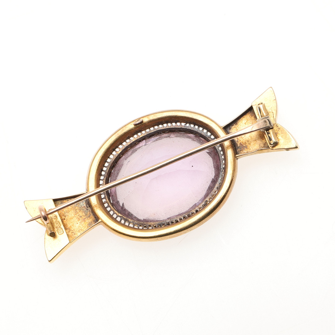 A VICTORIAN AMETHYST AND 18CT GOLD BROOCH. - Image 2 of 2