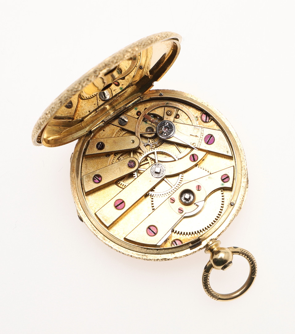 AN 18CT GOLD OPEN FACED POCKET WATCH. - Image 5 of 7