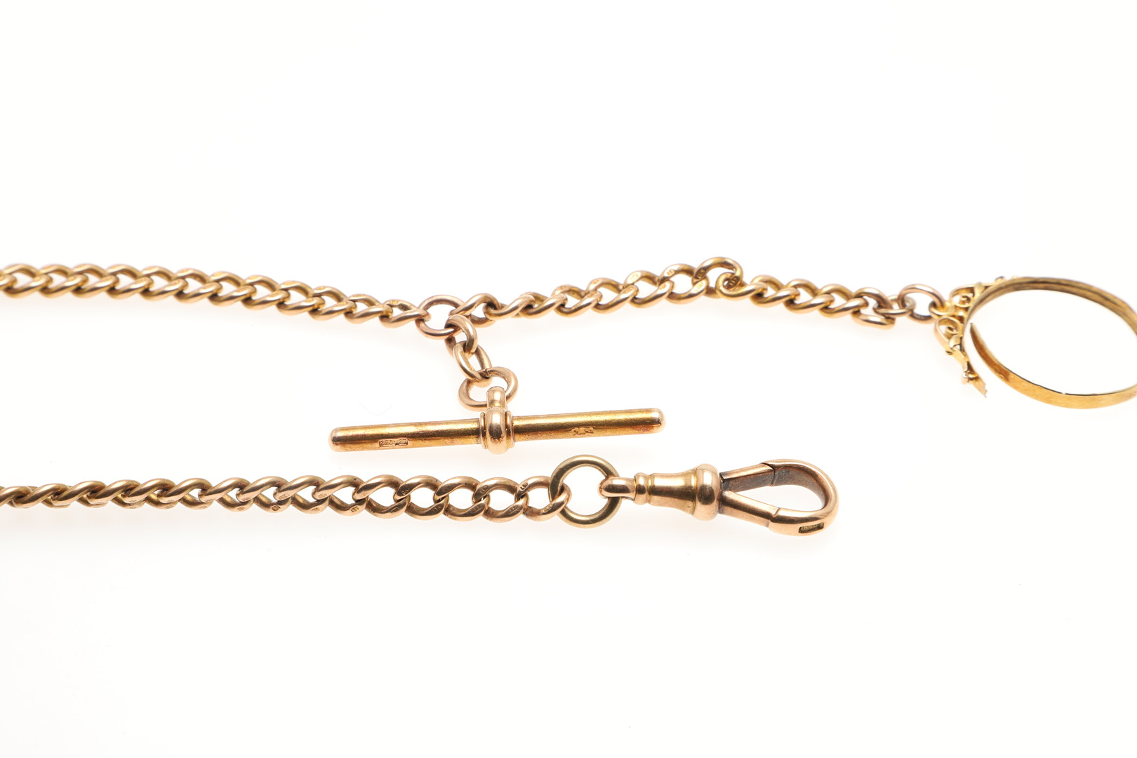 A 15CT GOLD CURB LINK WATCH CHAIN. - Image 2 of 2