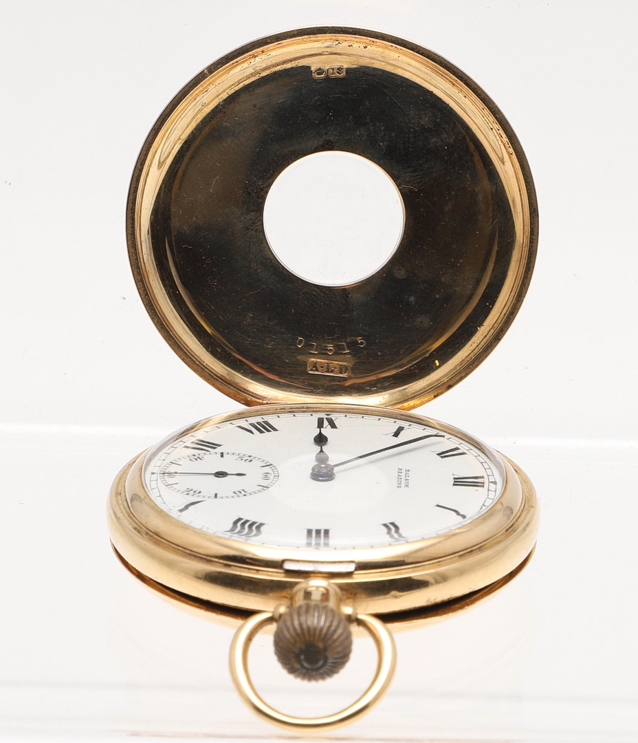 AN 18CT GOLD HALF HUNTING CASED POCKET WATCH BY BALSOM OF READING. - Image 2 of 8