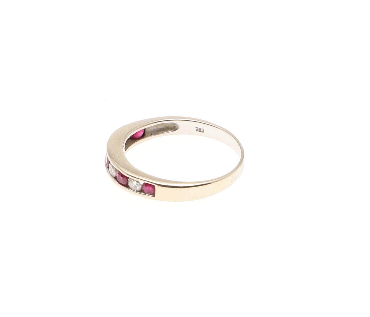 A RUBY AND DIAMOND HALF HOOP RING. - Image 2 of 3