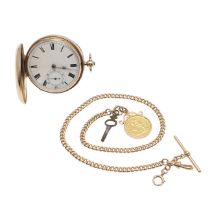 A 9CT GOLD FULL HUNTING CASED POCKET WATCH.