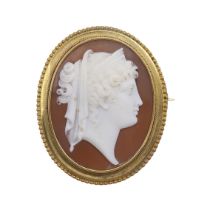 A CARVED SHELL CAMEO BROOCH.