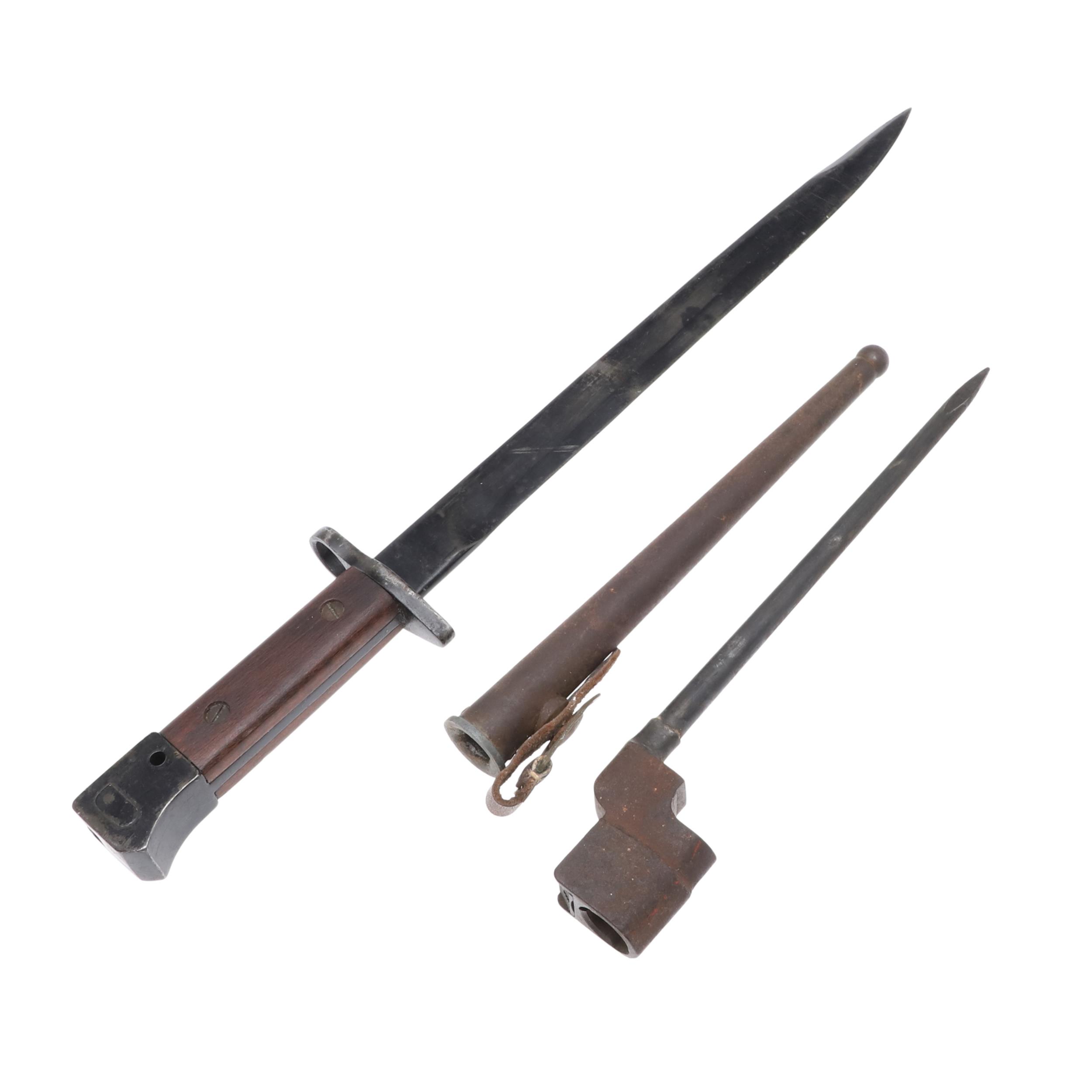 A SECOND WORLD WAR INDIAN MARK II BAYONET AND SIMILAR SPIKE BAYONET.