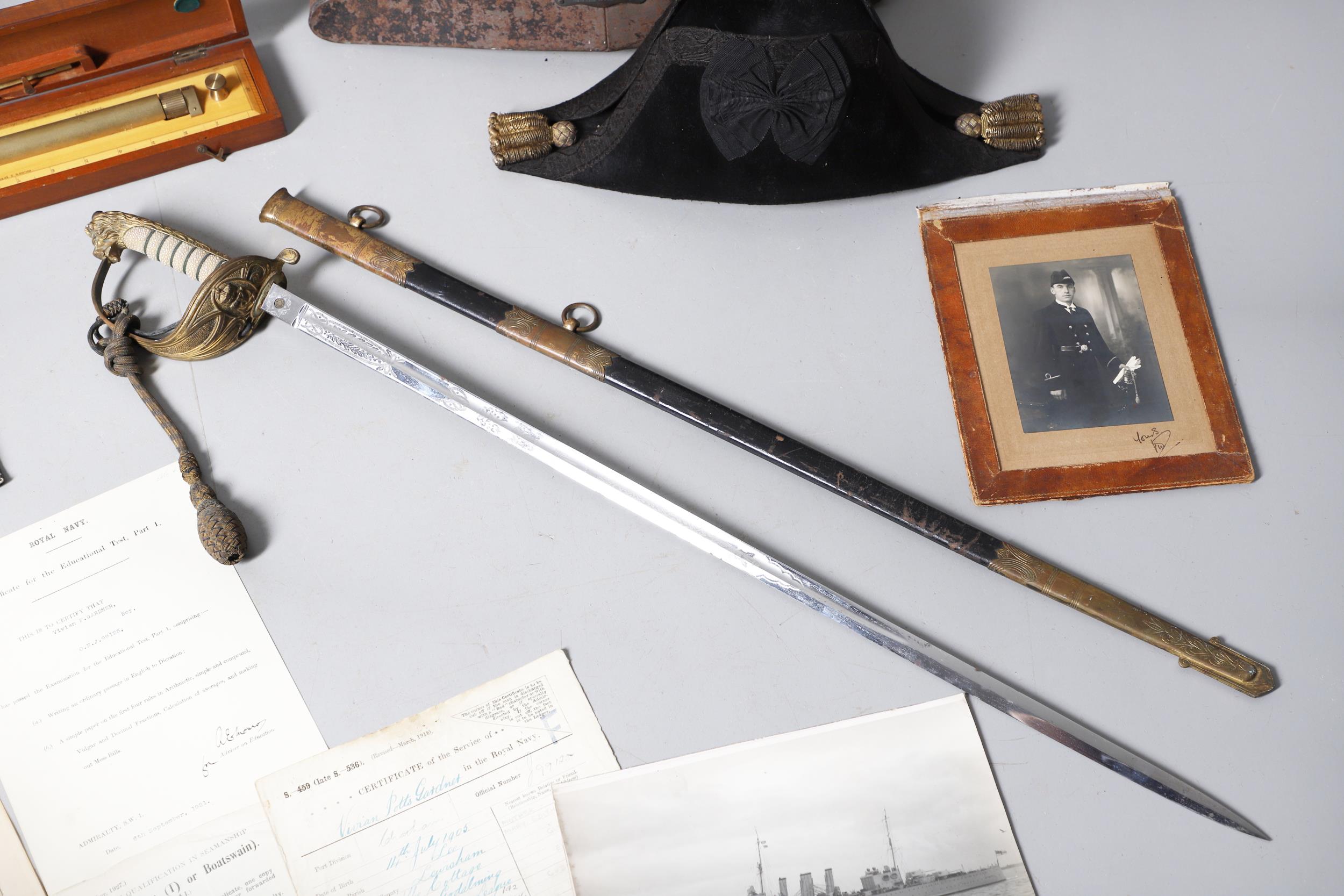 A GEORGE V NAVAL OFFICERS SWORD, HAT, PHOTOGRAPH ALBUM AND OTHER ITEMS THE PROPERTY OF VIVIAN POTTS. - Image 19 of 25
