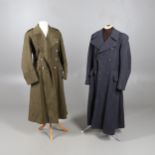 A 1951 PATTERN ARMY GREATCOAT AND A SIMILAR RAF GREATCOAT.