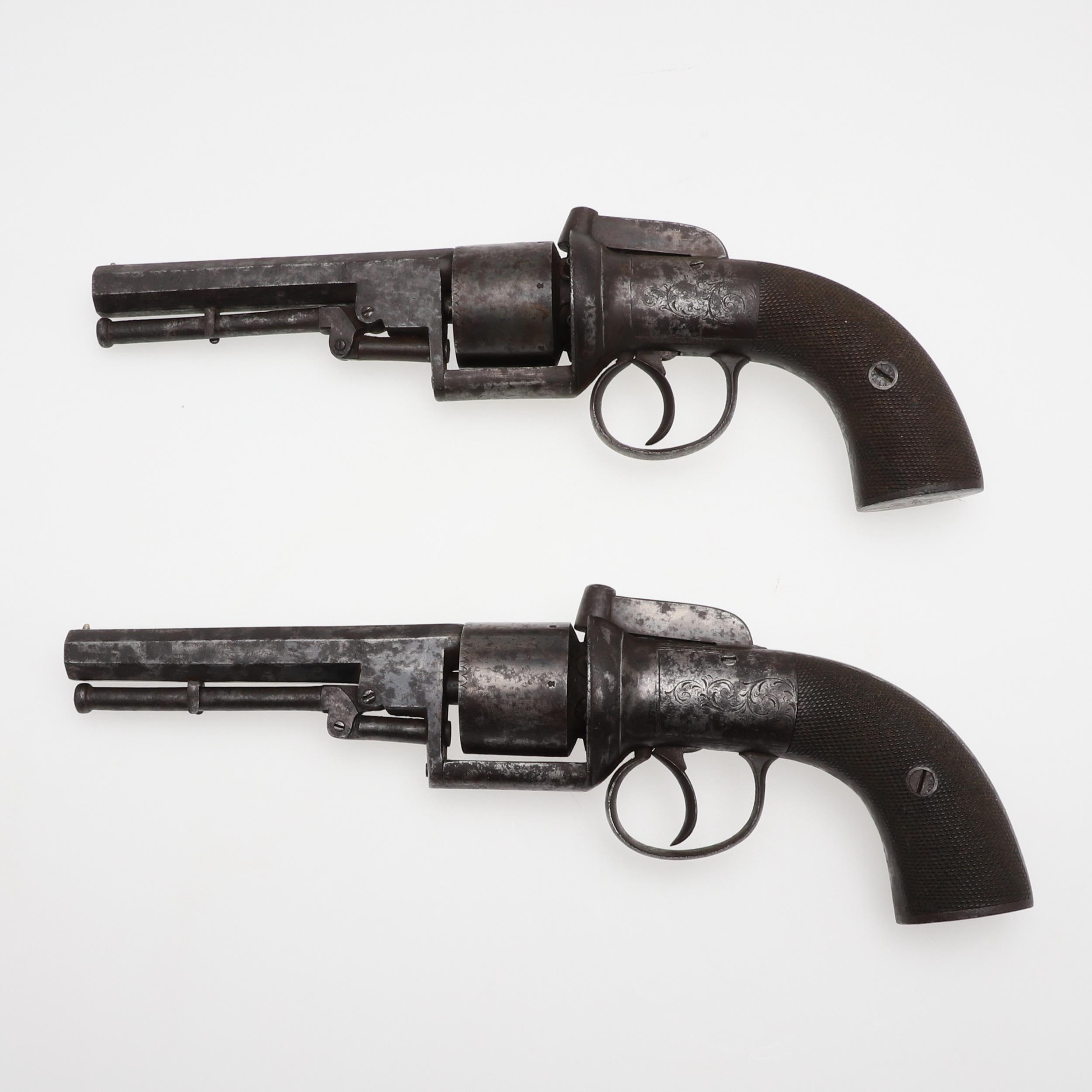 AN UNUSUAL PAIR OF MID 19TH CENTURY 80 BORE TRANSITIONAL REVOLVERS. - Image 7 of 11