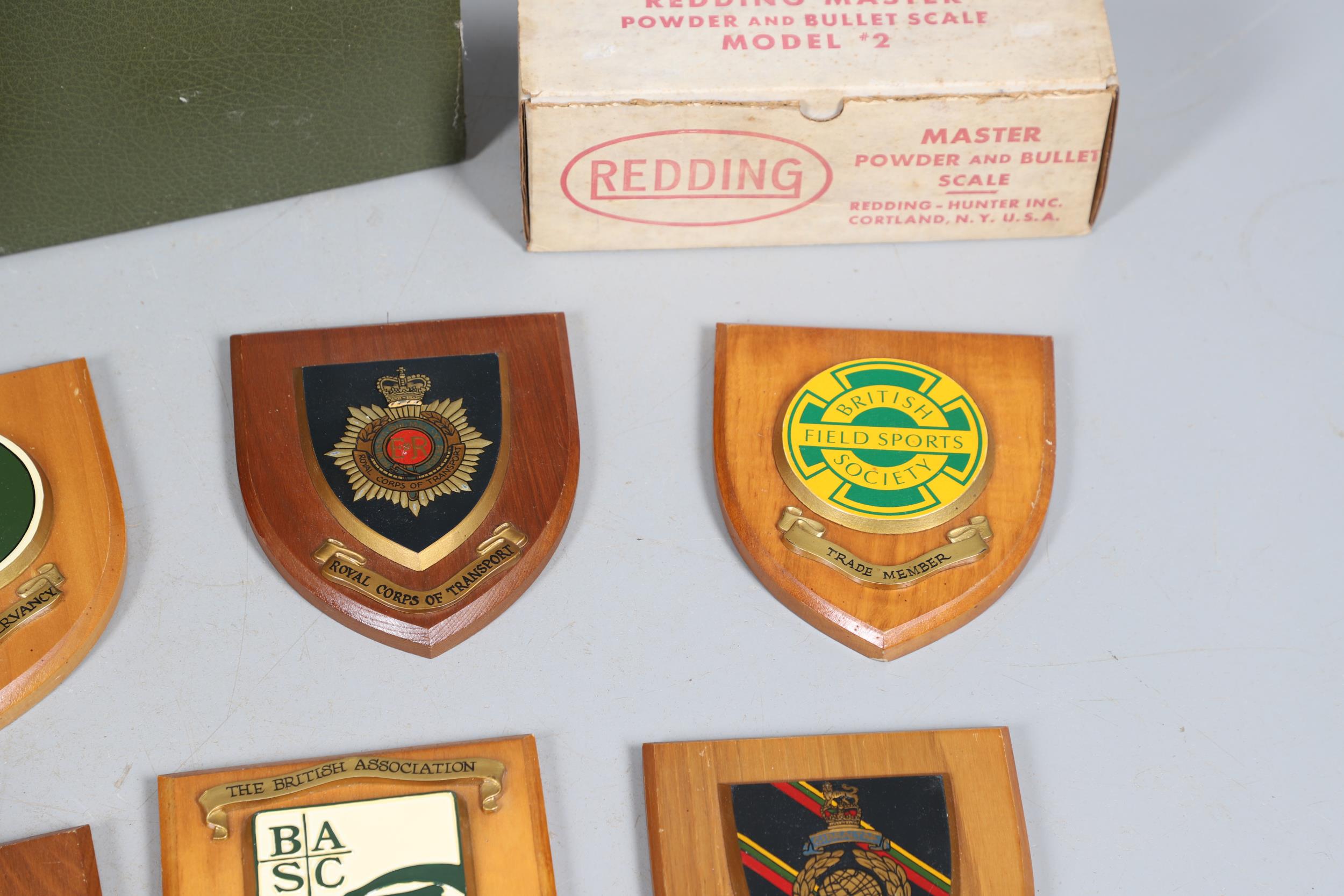 THREE BRASS SHELL CASES AND OTHER ITEMS OF SHOOTING/MILITARY INTEREST. - Image 10 of 15