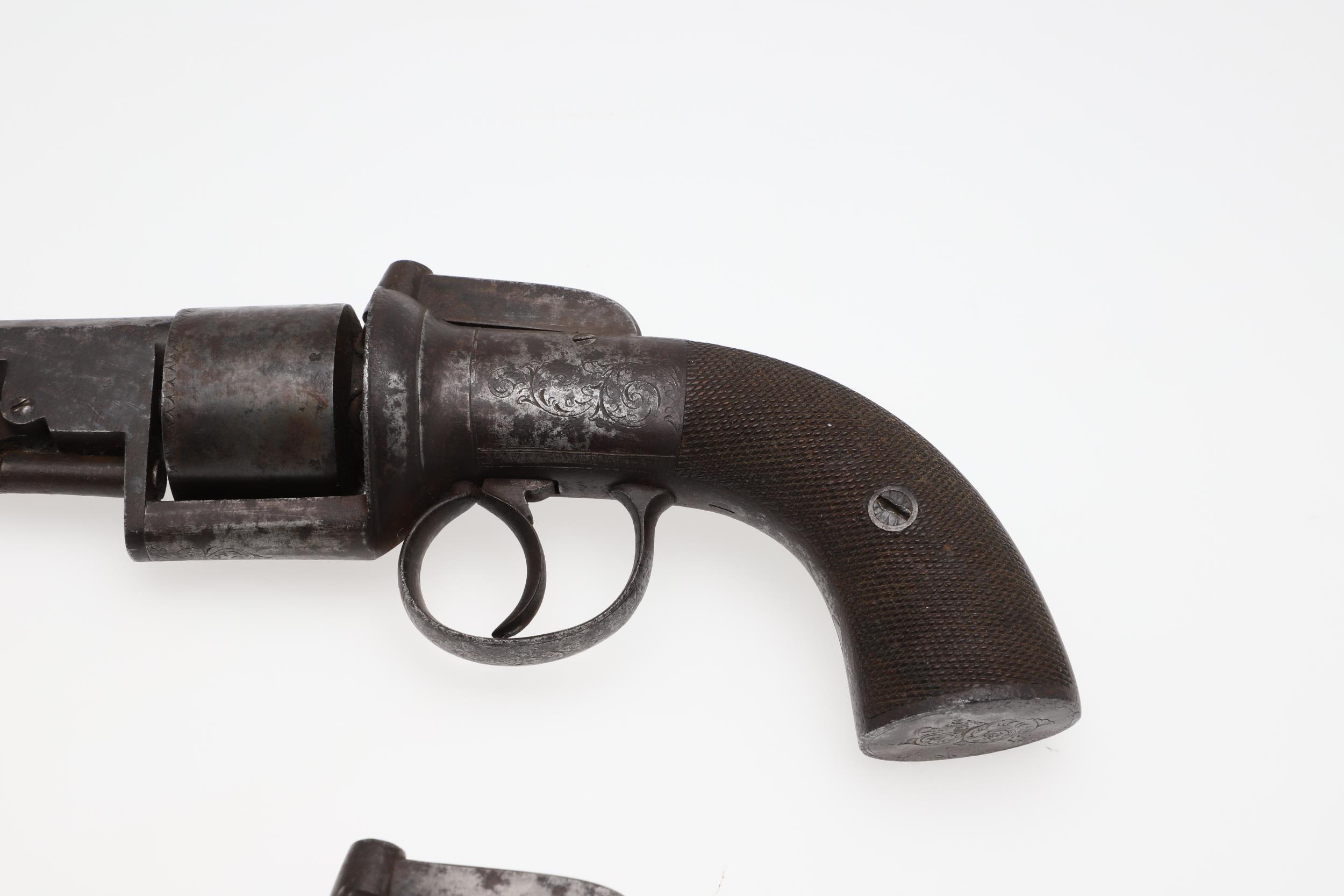 AN UNUSUAL PAIR OF MID 19TH CENTURY 80 BORE TRANSITIONAL REVOLVERS. - Bild 9 aus 11