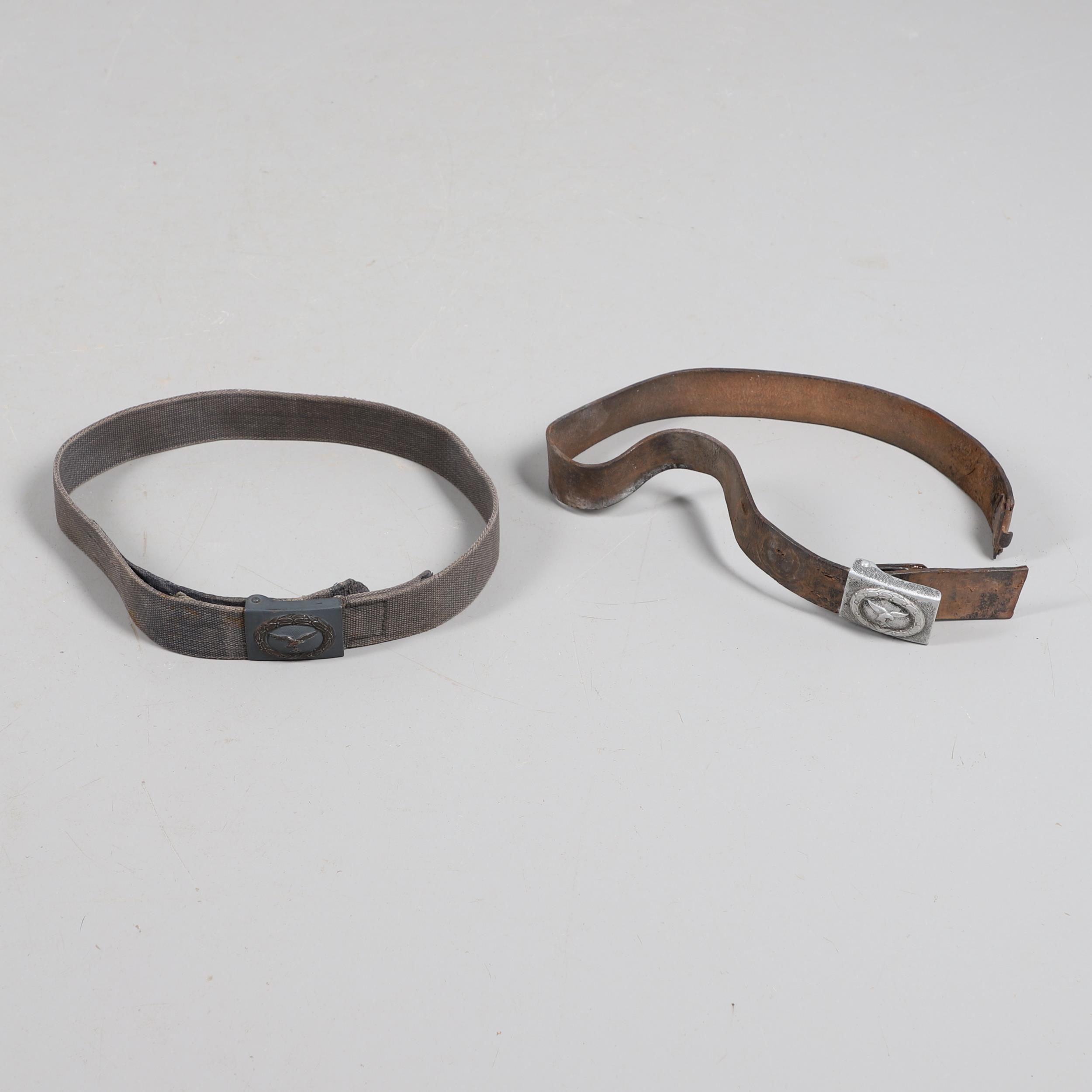 TWO SECOND WORLD WAR GERMAN LUFTWAFFE BELTS AND BELT BUCKLES.