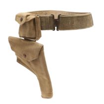 A 1937 PATTERN WEBBING HOLSTER, POUCH AND BELT.