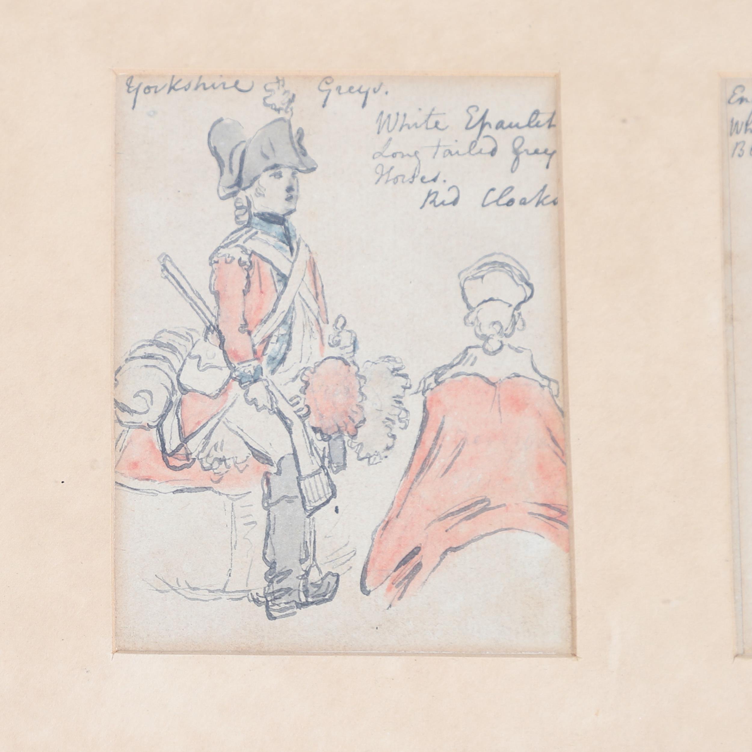 A SET OF FOUR WATERCOLOUR SKETCHES OF MOUNTED CAVALRY IN UNIFORM. - Image 4 of 8