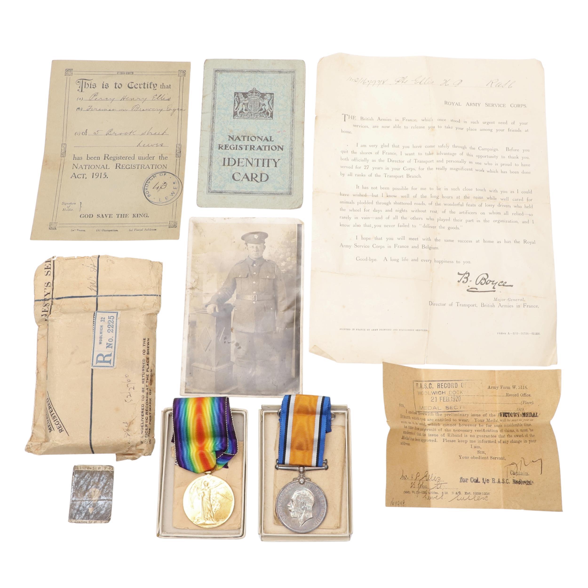 A FIRST WORLD WAR PAIR AND EPHEMERA TO THE ARMY SERVICE CORPS.