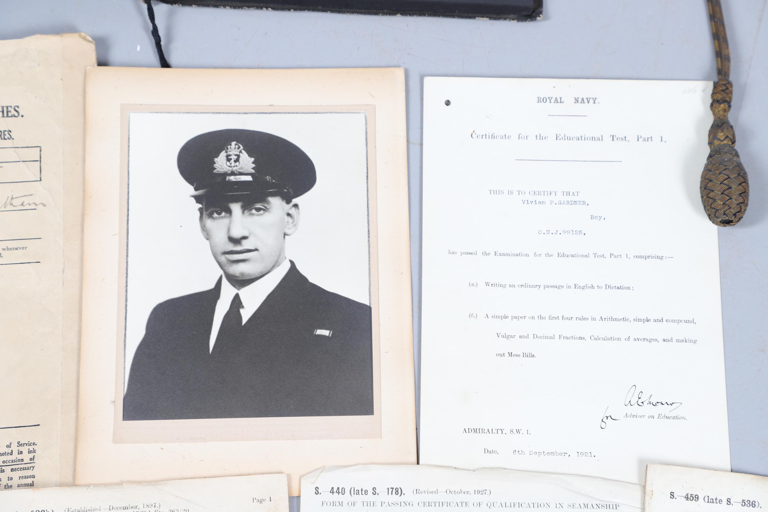 A GEORGE V NAVAL OFFICERS SWORD, HAT, PHOTOGRAPH ALBUM AND OTHER ITEMS THE PROPERTY OF VIVIAN POTTS. - Image 2 of 25