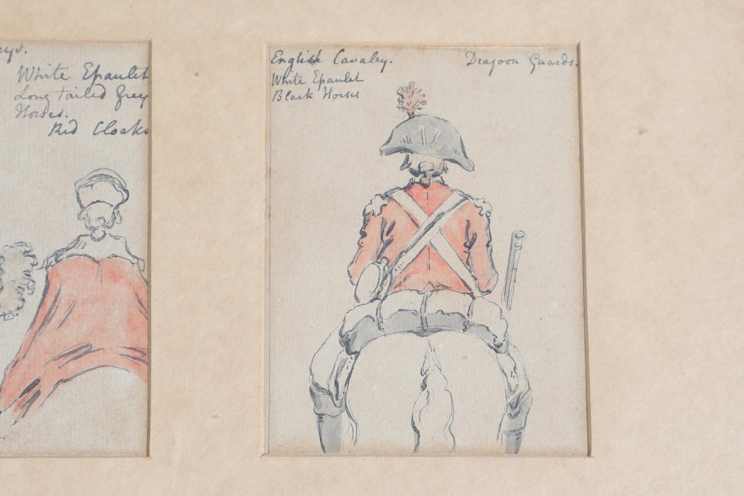 A SET OF FOUR WATERCOLOUR SKETCHES OF MOUNTED CAVALRY IN UNIFORM. - Image 5 of 8