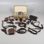 A LARGE COLLECTION OF SECOND WORLD WAR AND SIMILAR LEATHER ITEMS TO INCLUDE SAM BROWNE BELTS, GAITER