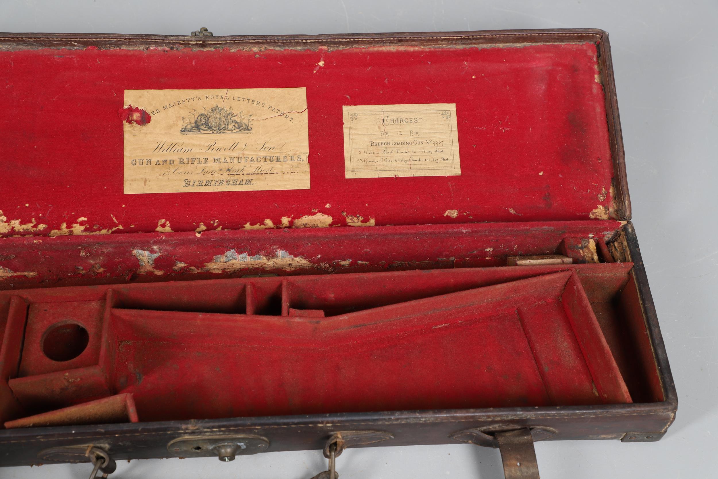 A LEATHER GUN CASE WITH LABEL FOR WILLIAM POWELL AND SONS. - Image 8 of 10