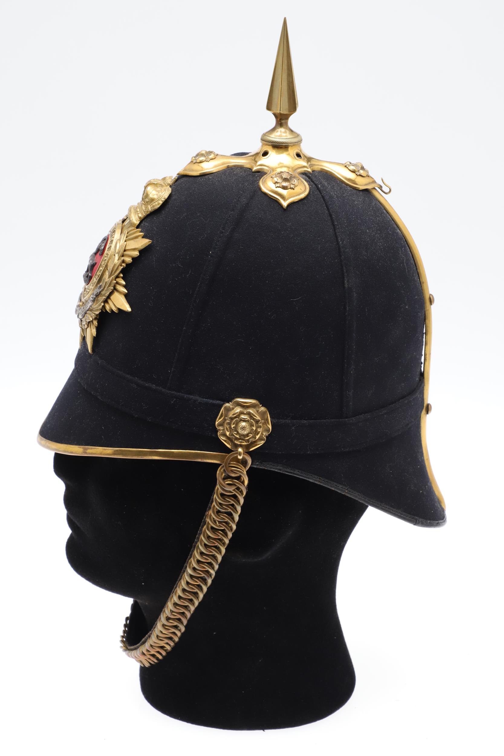 A ROYAL WEST SURREY REGIMENT OFFICER'S BLUE CLOTH HOME SERVICE HELMET. - Image 5 of 12