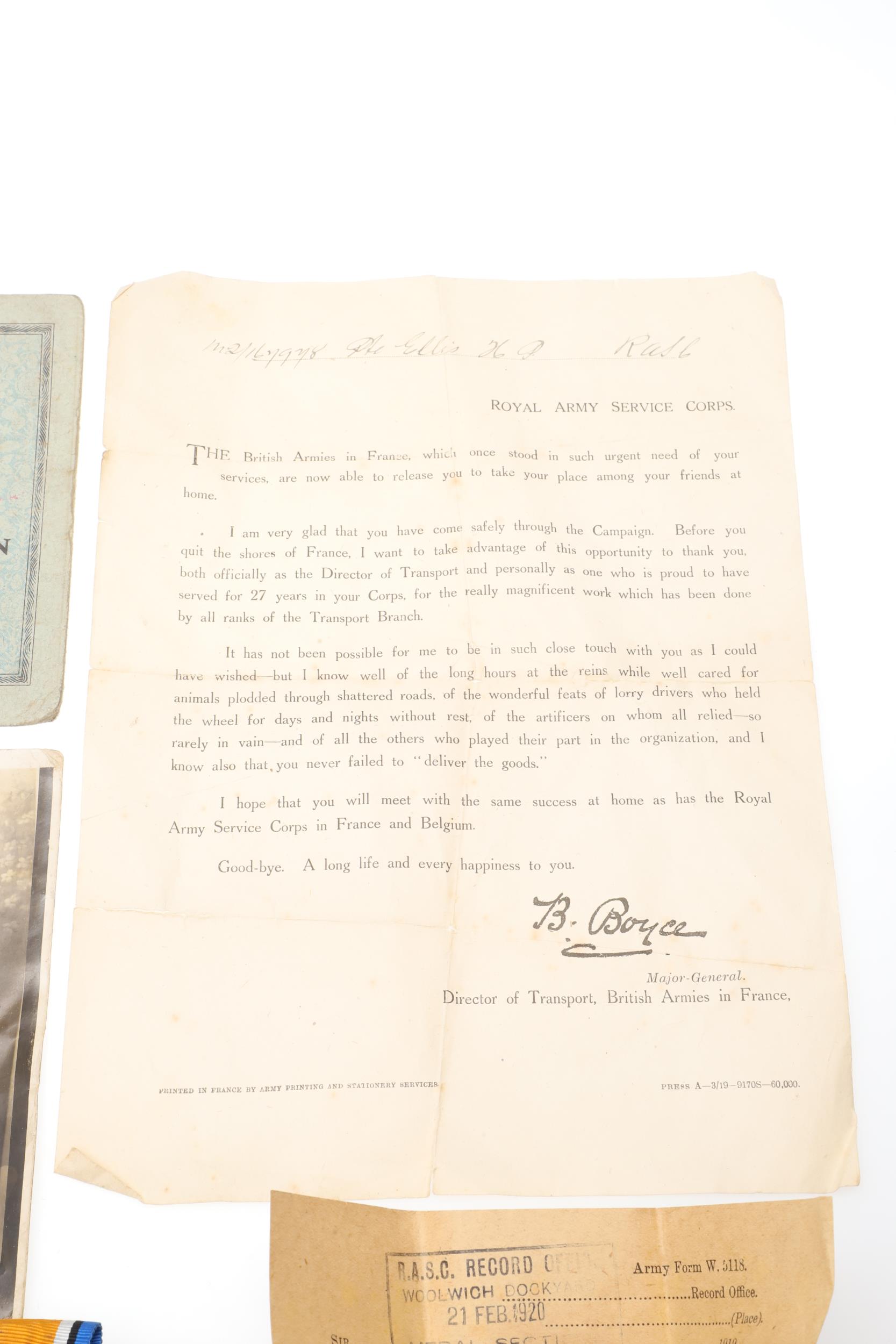 A FIRST WORLD WAR PAIR AND EPHEMERA TO THE ARMY SERVICE CORPS. - Image 3 of 9