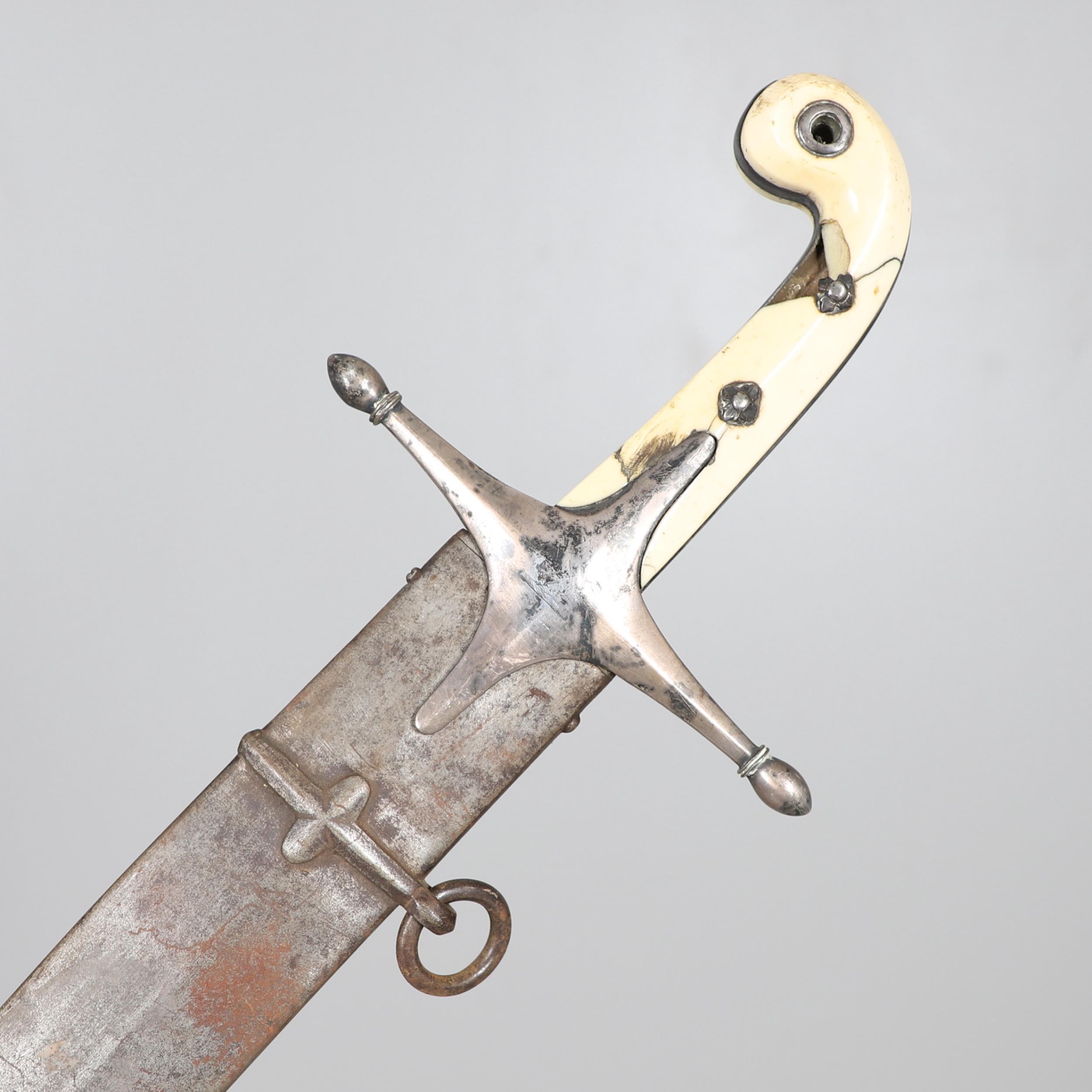 A NINETEENTH CENTURY IVORY HANDLED MAMELUKE SWORD MARKED FOR THE VAVASOUR FAMILY. - Image 2 of 17