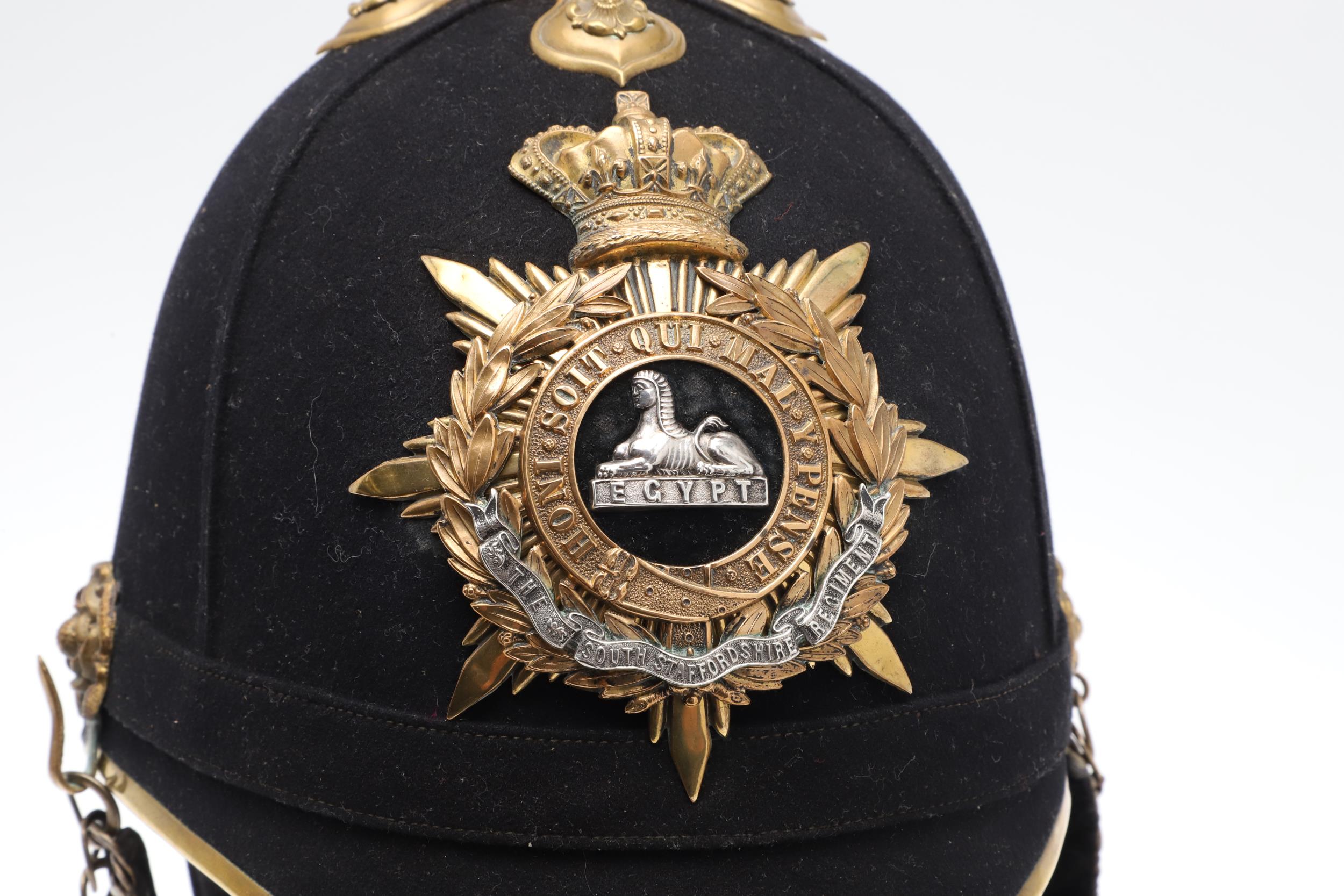 A SOUTH STAFFORDSHIRE REGIMENT OFFICER'S BLUE CLOTH HOME SERVICE HELMET. - Image 3 of 13