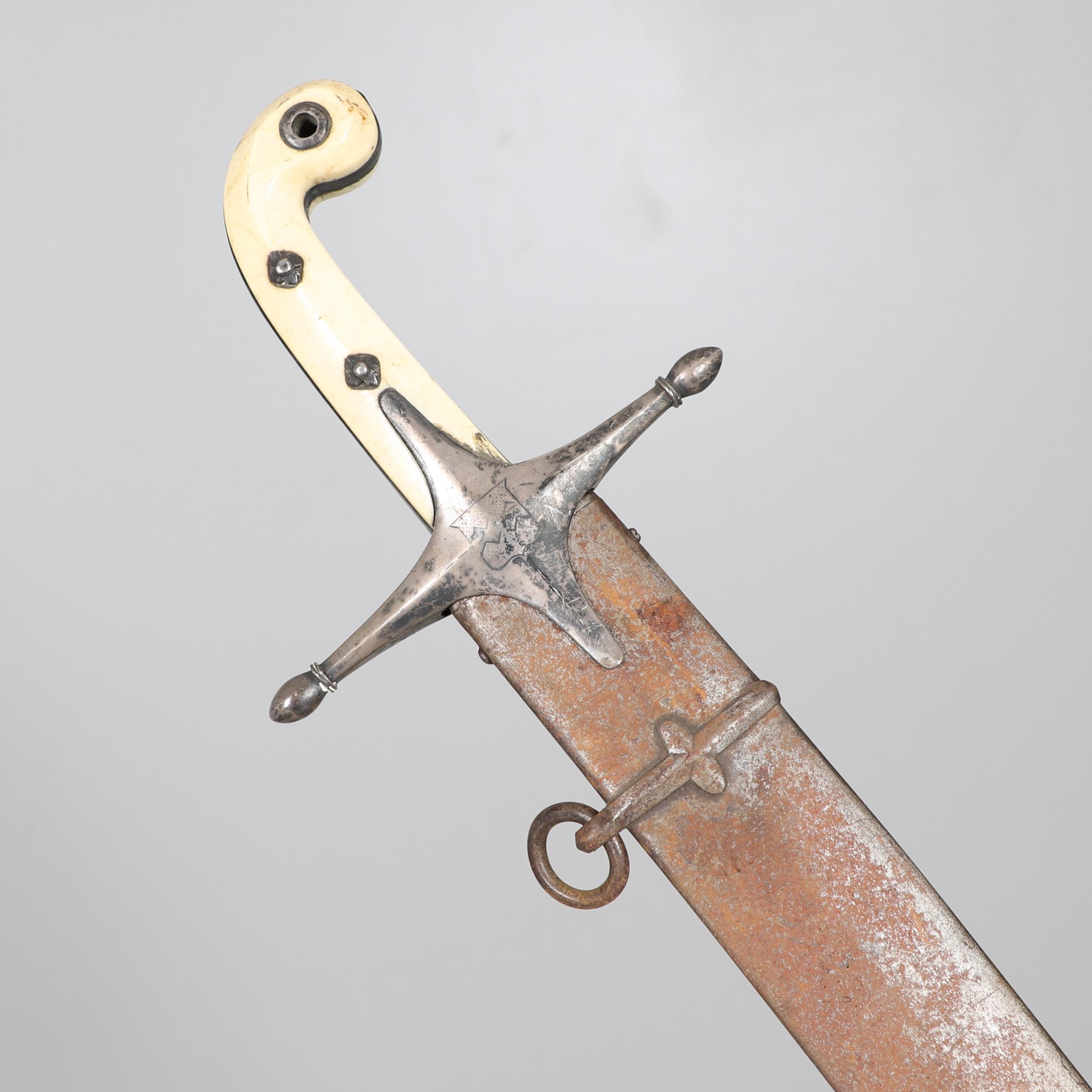 A NINETEENTH CENTURY IVORY HANDLED MAMELUKE SWORD MARKED FOR THE VAVASOUR FAMILY.