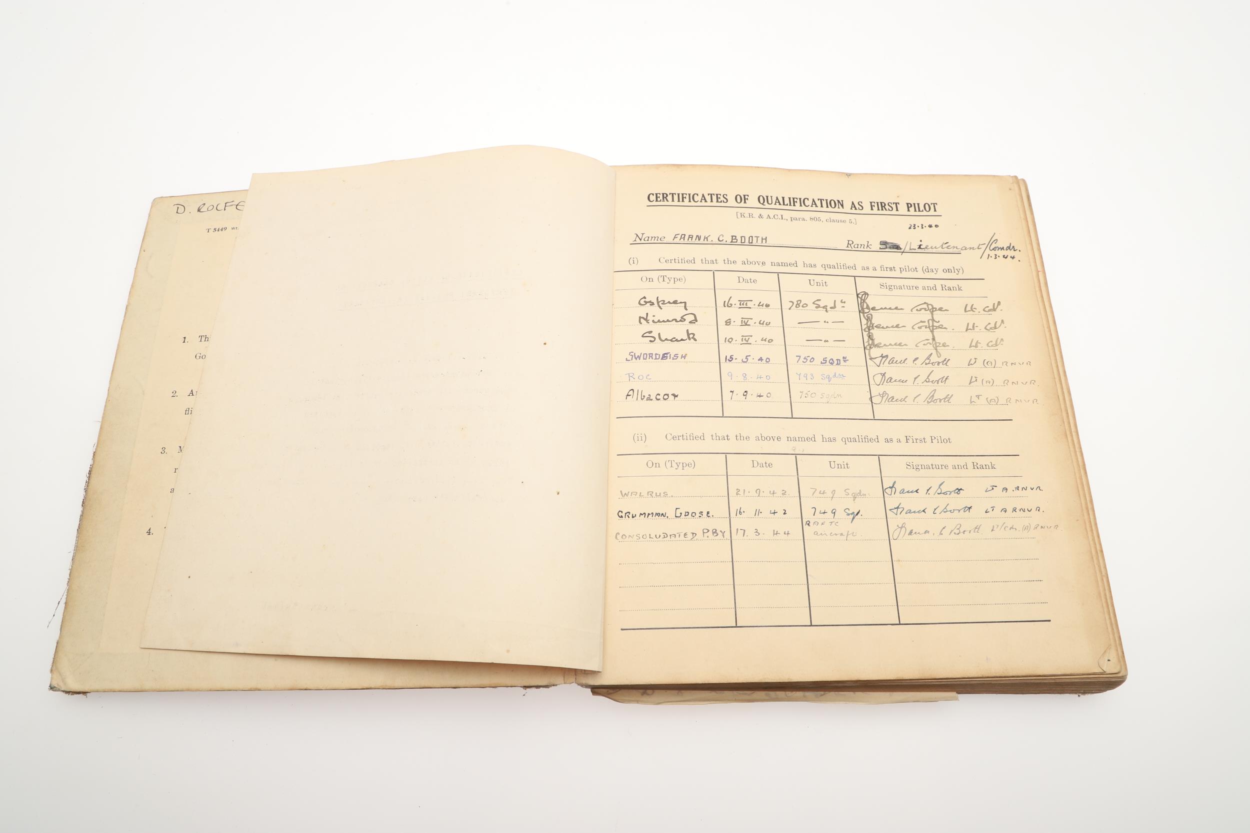 THE SECOND WORLD WAR FLYING LOG BOOKS OF LT CDR. FRANK C. BOOTH. - Image 3 of 6
