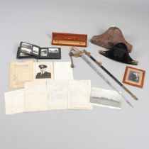 A GEORGE V NAVAL OFFICERS SWORD, HAT, PHOTOGRAPH ALBUM AND OTHER ITEMS THE PROPERTY OF VIVIAN POTTS.