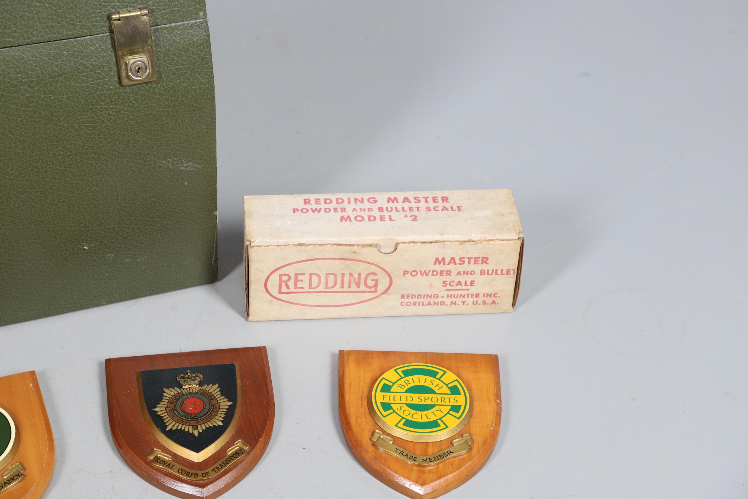 THREE BRASS SHELL CASES AND OTHER ITEMS OF SHOOTING/MILITARY INTEREST. - Image 13 of 15