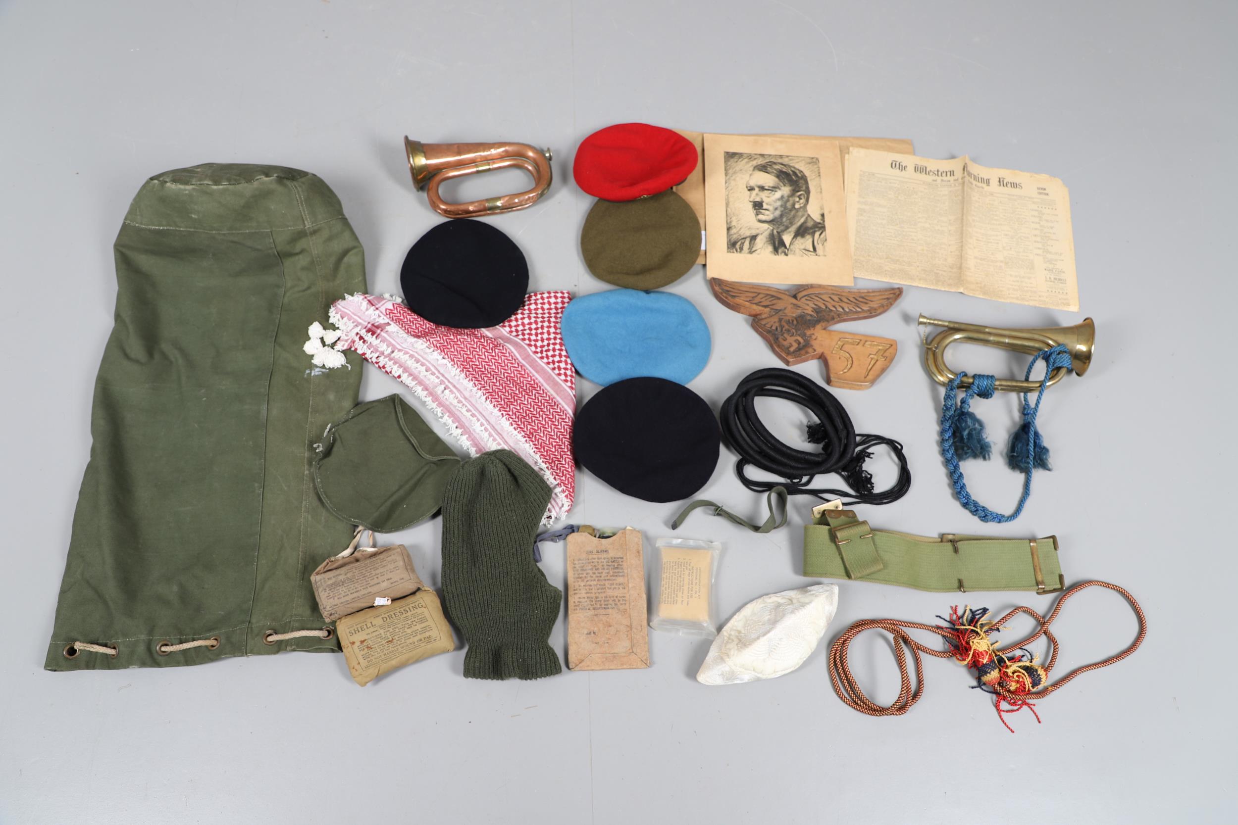 A COLLECTION OF MILITARIA TO INCLUDE BERETS, BUGLES AND OTHER ITEMS. - Bild 2 aus 24