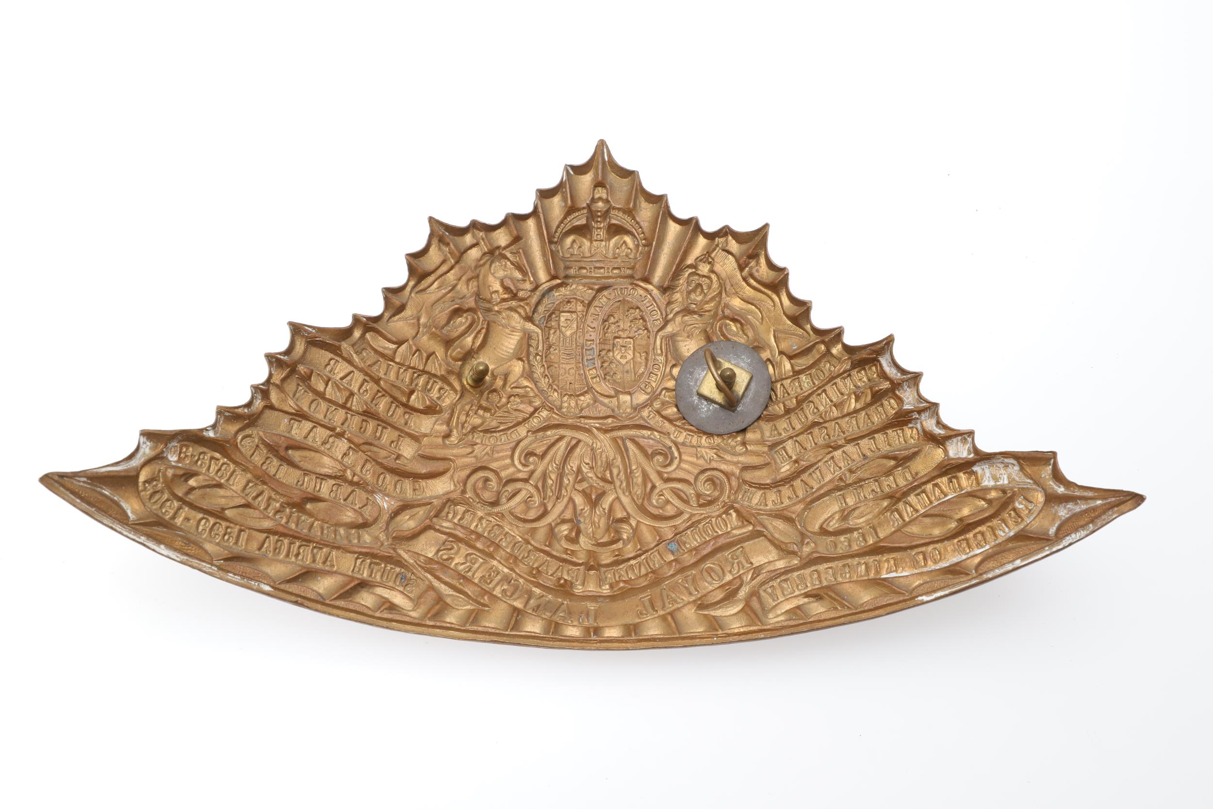 A POST 1902 ROYAL LANCERS HELMET PLATE AND CHIN STRAP. - Image 3 of 9