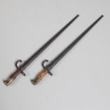 TWO SIMILAR 19TH CENTURY FRENCH 'CHASSEPOT' TYPE BAYONETS AND MATCHING SCABBARDS.