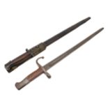 A 1907 PATTERN BAYONET AND SCABBARD AND ANOTHER SIMILAR.