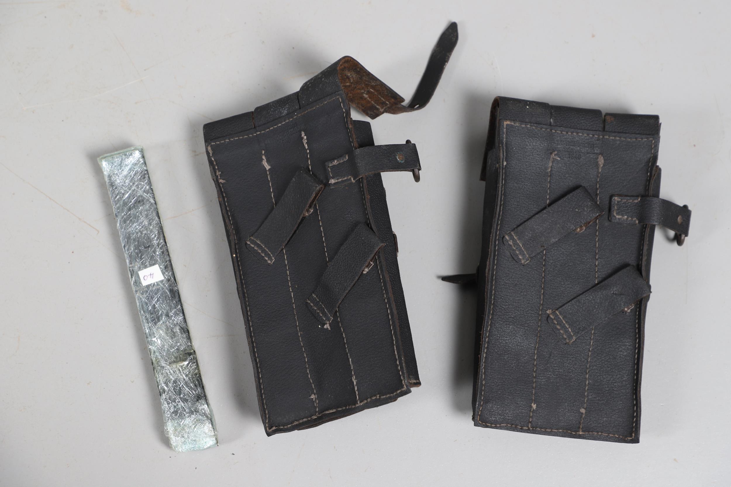 TWO SECOND WORLD WAR GERMAN MACHINE GUN MAGAZINE POUCHES AND MAGAZINES. - Image 8 of 8