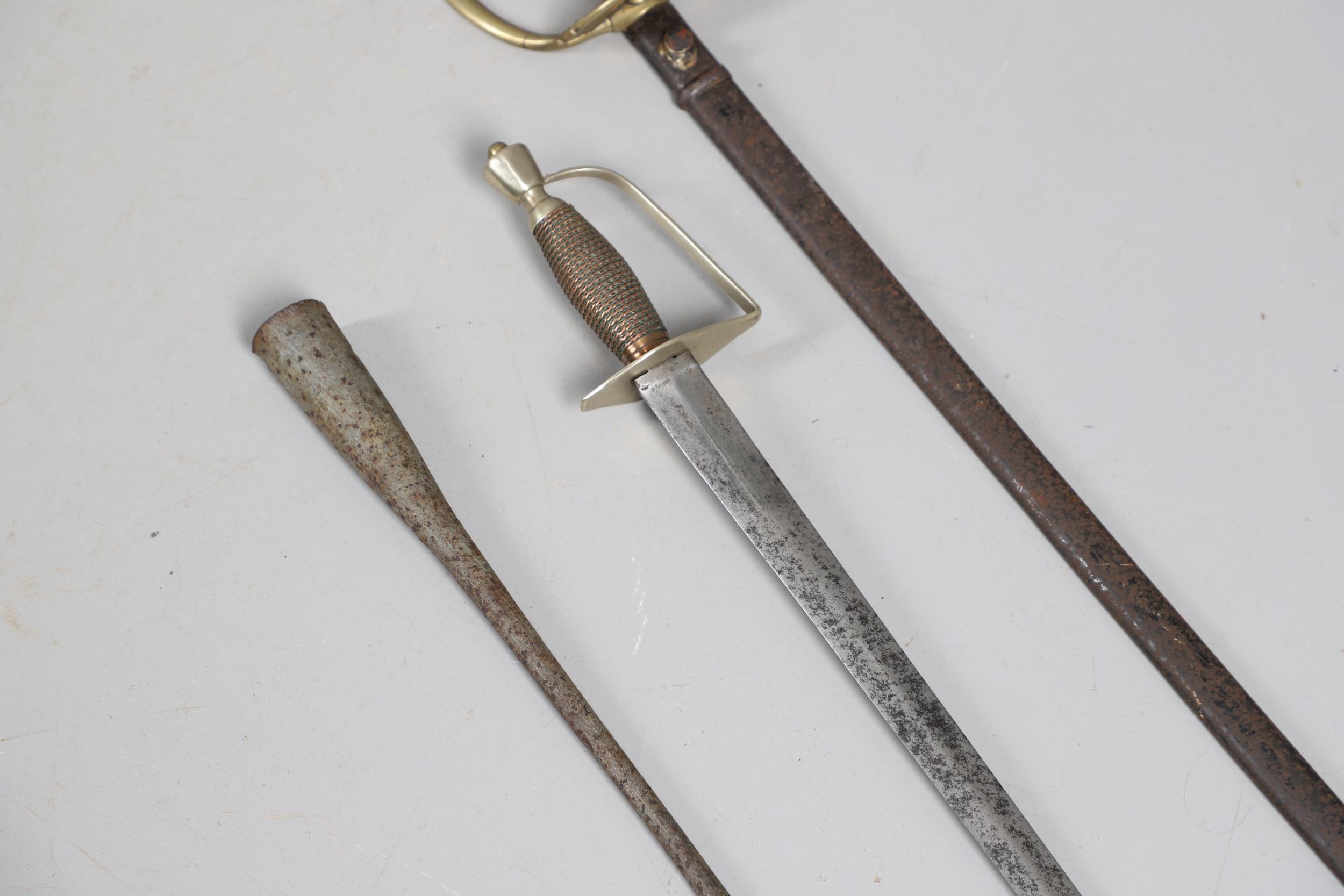 A 19TH CENTURY BELGIAN SMALL SWORD, ANOTHER SIMILAR AND A HARPOON POINT. - Image 3 of 15
