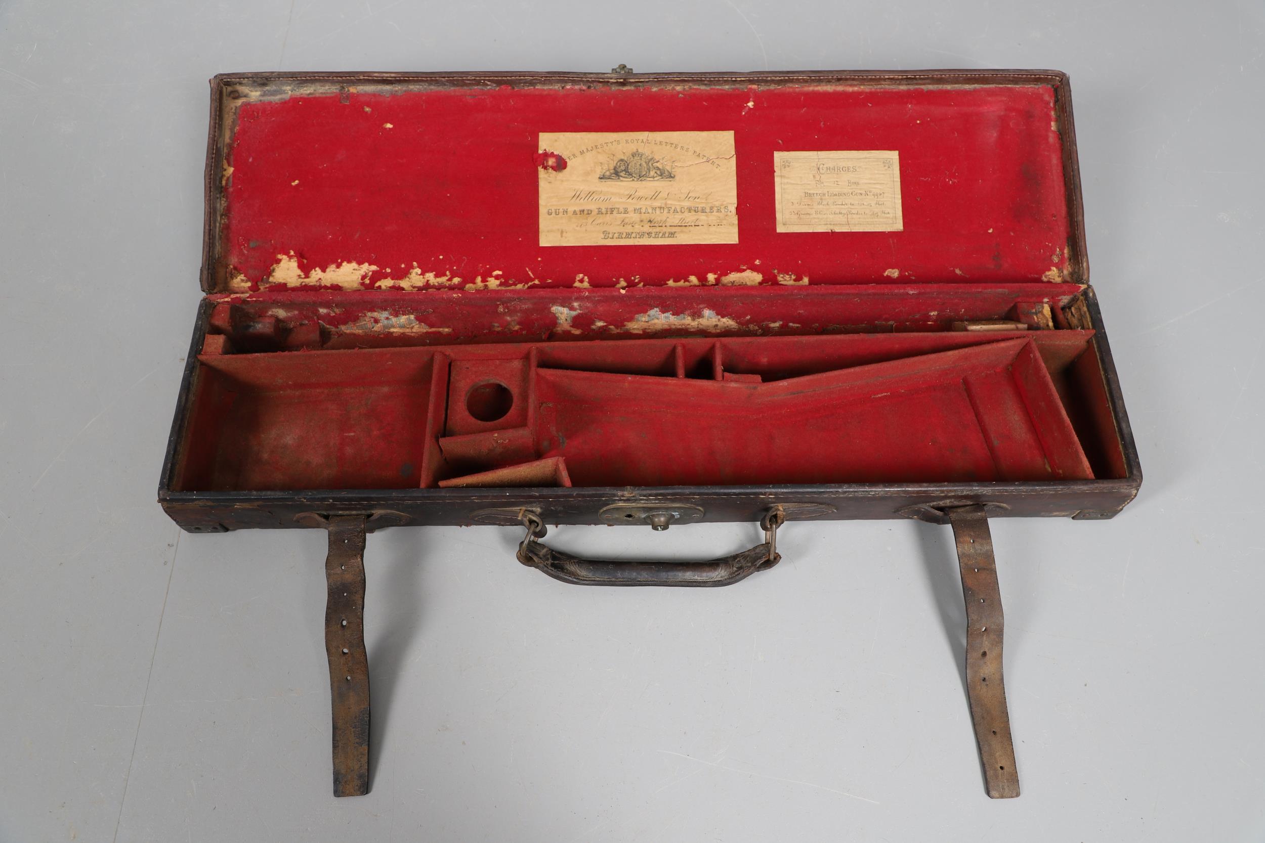 A LEATHER GUN CASE WITH LABEL FOR WILLIAM POWELL AND SONS. - Image 5 of 10