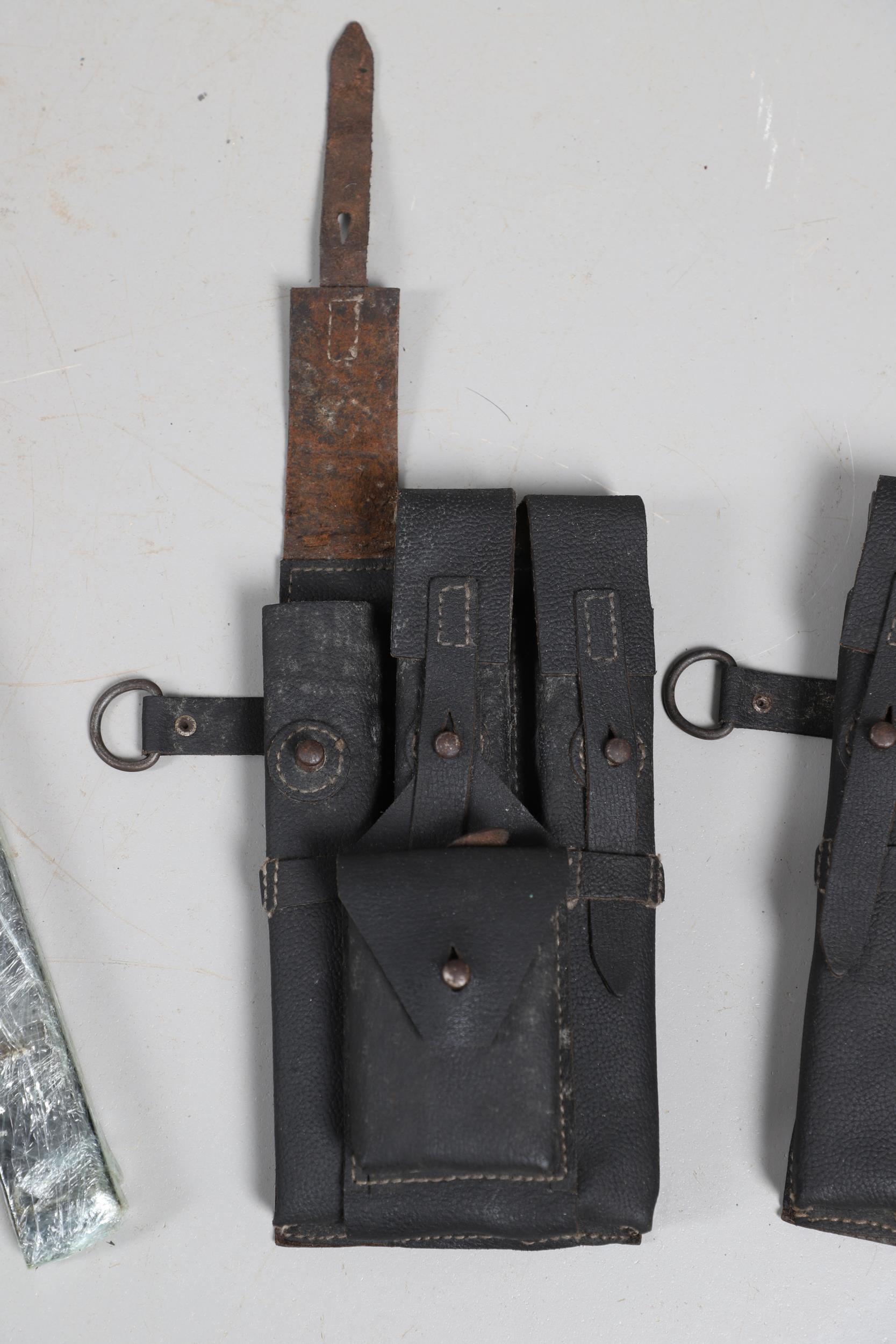 TWO SECOND WORLD WAR GERMAN MACHINE GUN MAGAZINE POUCHES AND MAGAZINES. - Image 3 of 8