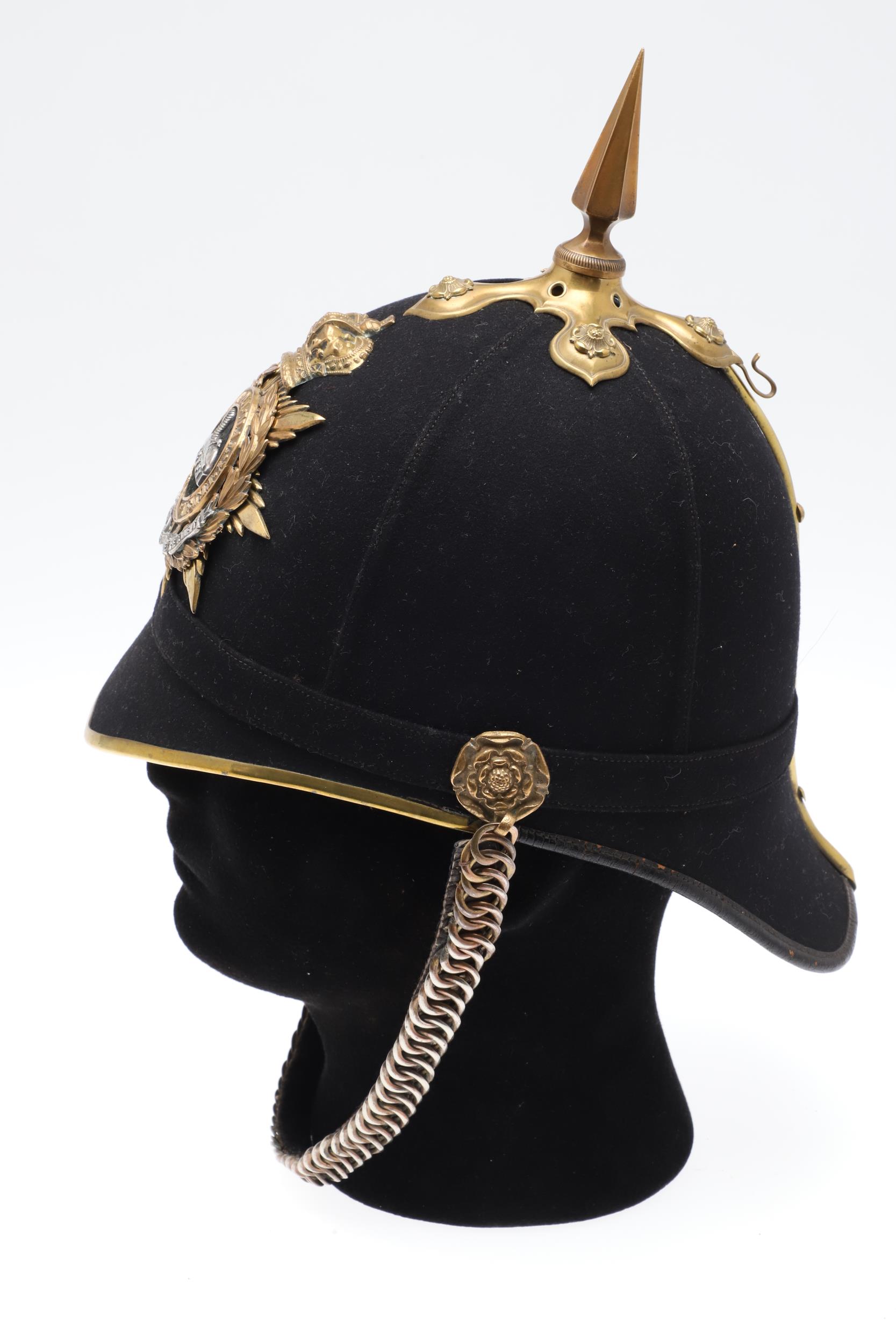 A SOUTH STAFFORDSHIRE REGIMENT OFFICER'S BLUE CLOTH HOME SERVICE HELMET. - Image 6 of 13