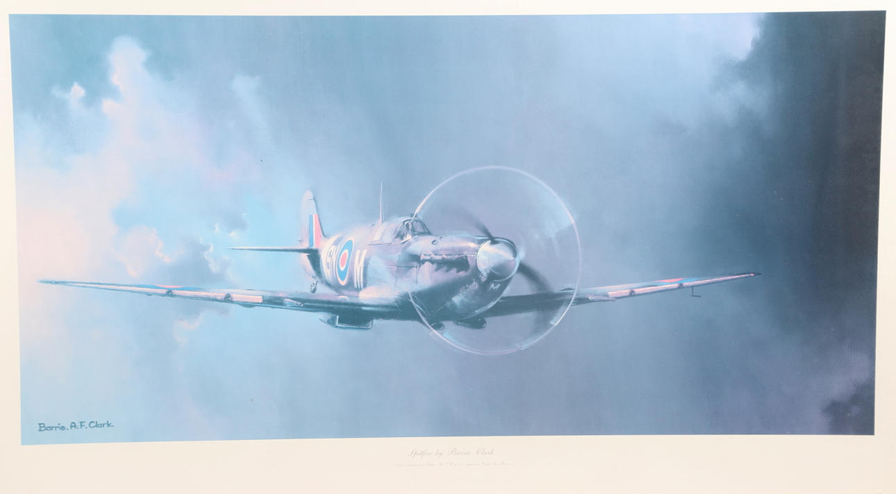 A LARGE COLOUR PRINT OF A SPITFIRE BY BARRIE CLARK, AND A SIMILAR LIMITED EDITION PRINT. - Image 5 of 6