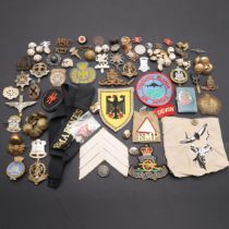 A COLLECTION OF MILITARY CAP BADGES, INSIGNIA AND PATCHES.