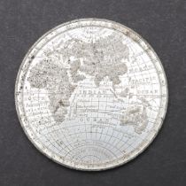 AN EARLY 19TH CENTURY CARTOGRAPHY MEDAL OF THE EASTERN AND WESTERN HEMISPHERES, CIRCA 1820.