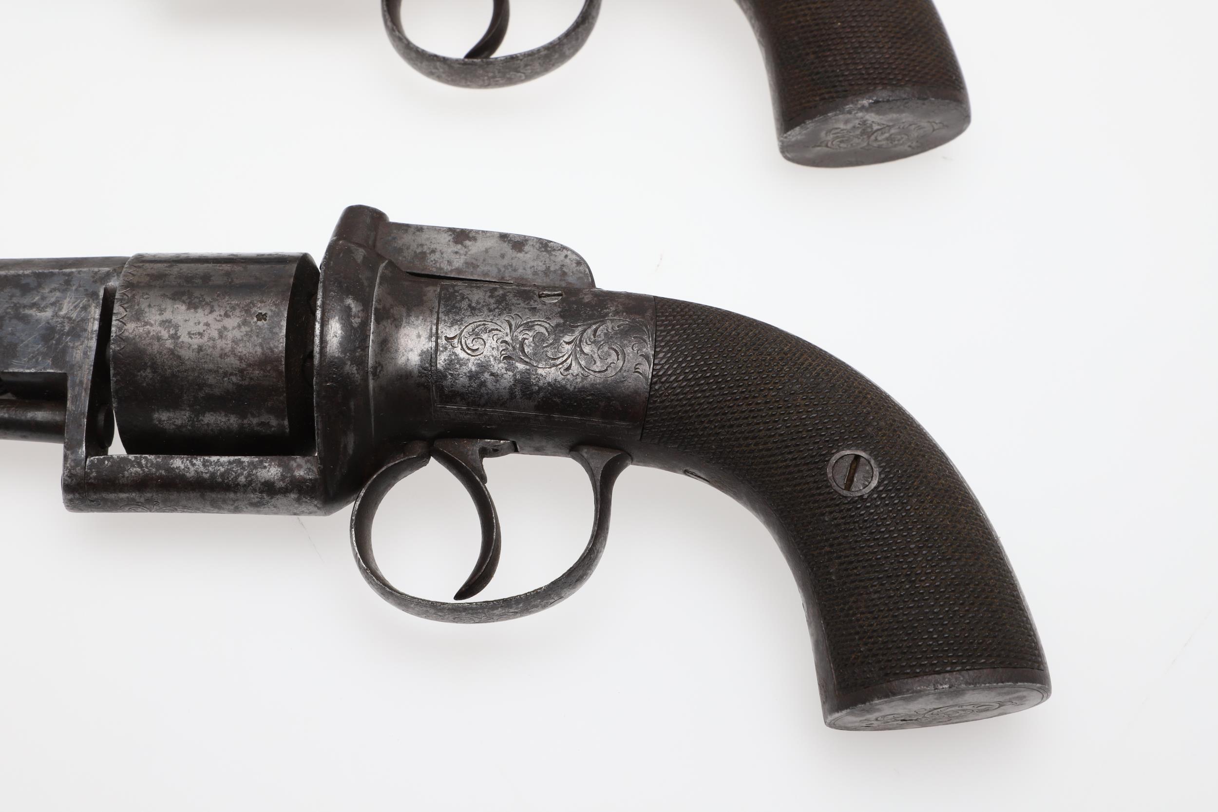 AN UNUSUAL PAIR OF MID 19TH CENTURY 80 BORE TRANSITIONAL REVOLVERS. - Image 11 of 11