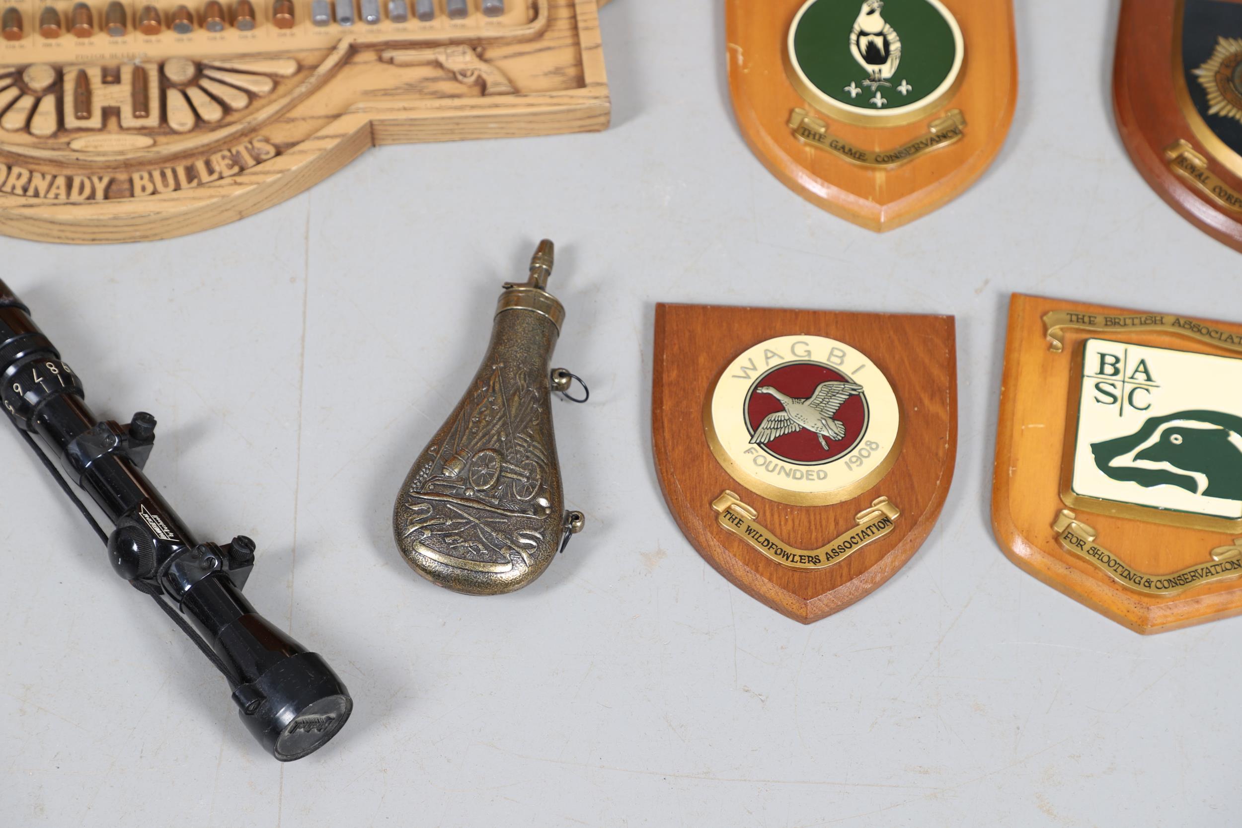 THREE BRASS SHELL CASES AND OTHER ITEMS OF SHOOTING/MILITARY INTEREST. - Image 7 of 15