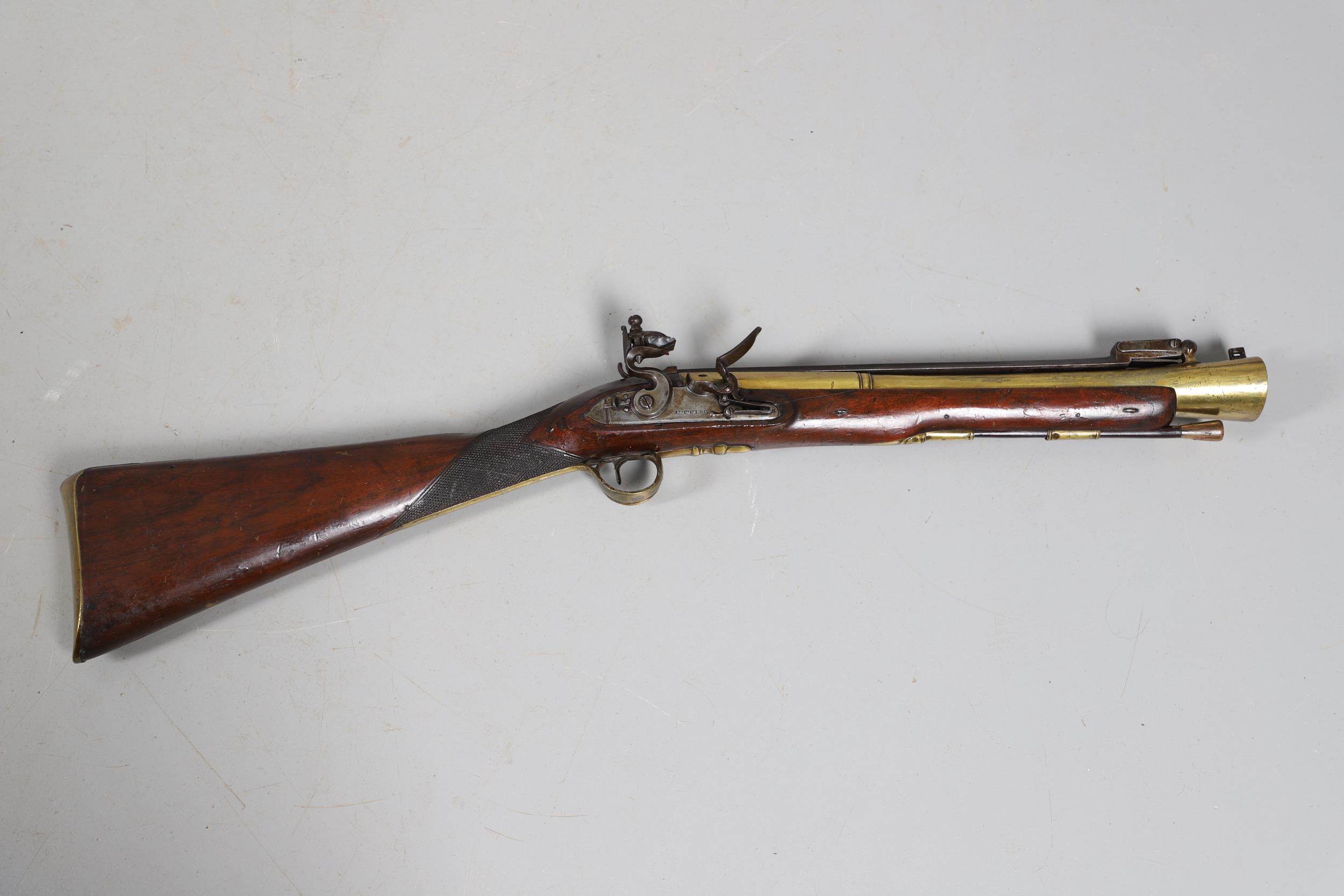 AN EARLY 19TH CENTURY BLUNDERBUSS MARKED FOR UTTING OF LONDON. - Image 6 of 15
