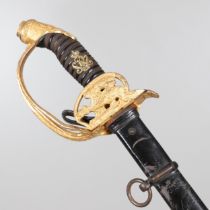 A PRUSSIAN IMPERIAL INFANTRY OFFICER'S 1889 PATTERN SWORD AND SCABBARD.